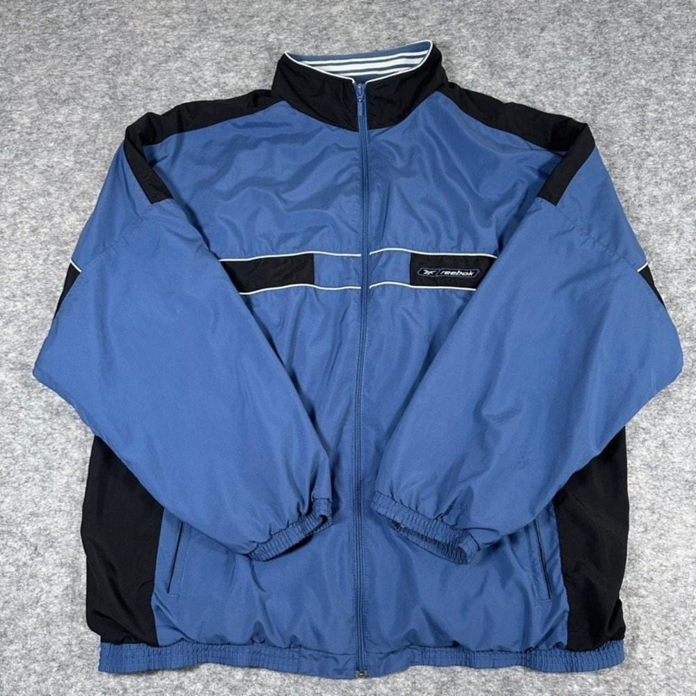 Reebok Mens VTG Windbreaker Jacket Blue Black Colorblock Zip Up‎ Mens XXL